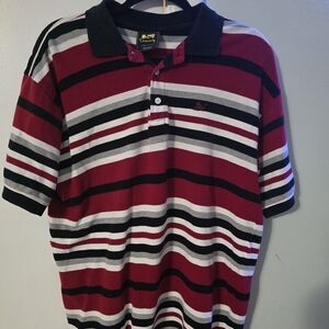Men's Striped Polo Shirt - Red, Black, and White